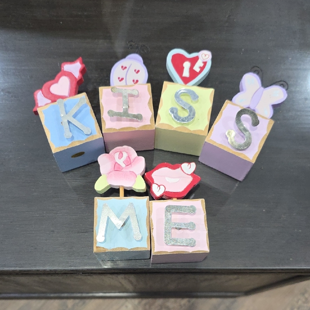 Decorative Wooden Blocks with Letters and Shapes